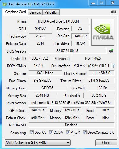 Nvidia GTX860MGPUZ-1