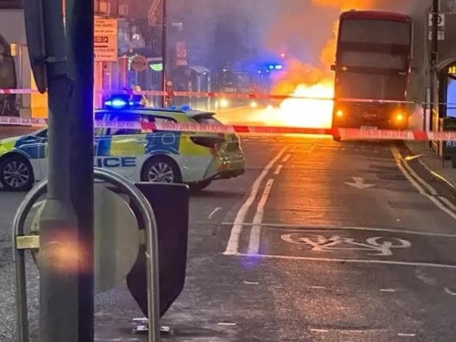 Electric bus goes up in flames