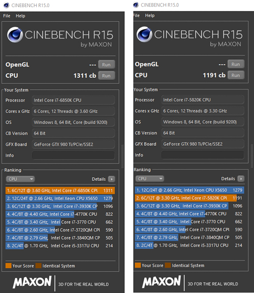 cinebench core i7 6850k vs core i7 5820k