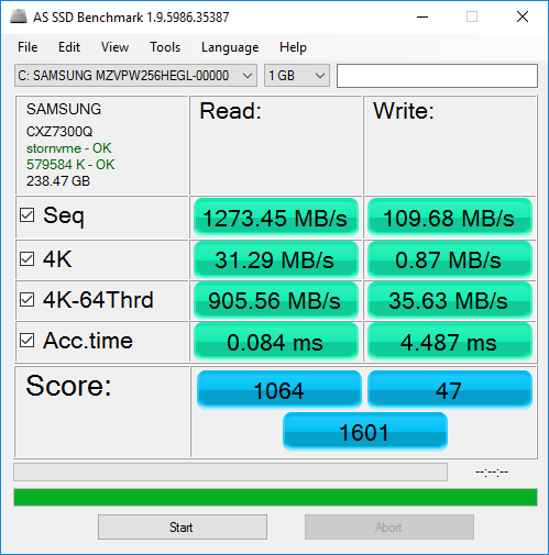 samsung sm961 256gb as ssd windows 10 nvme driver