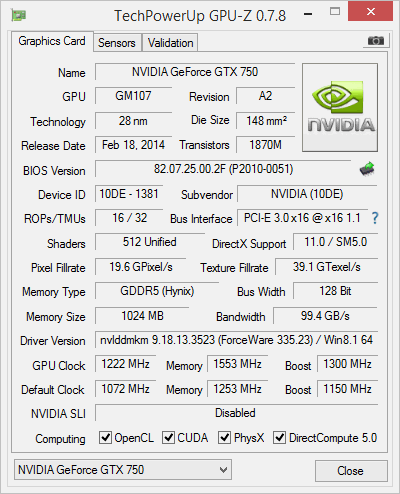 GTX 750 kfa2 GPUZ OC