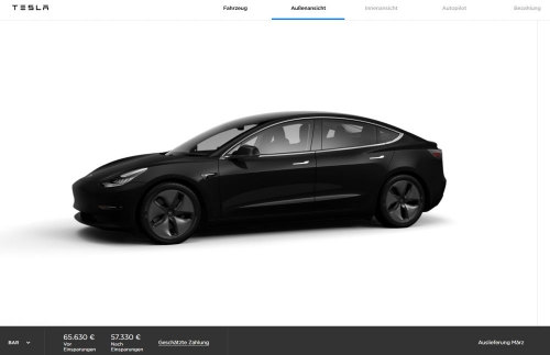 Tesla 3 in Europe starts at €59,280
