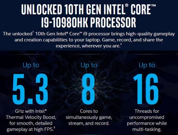Unlocked 10th Gen Intel Core i9-10980HK spec leaked